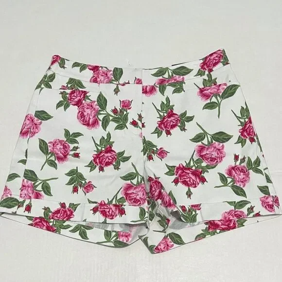 SOHO Apparel LTD Floral Print Shorts High Waisted White Pink Rose Size 8 - Picture 1 of 12